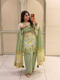 Pastel Green Floral Cutwork Farsi Suit Set