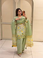 Pastel Green Floral Cutwork Farsi Suit Set