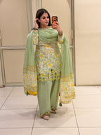 Pastel Green Floral Cutwork Farsi Suit Set