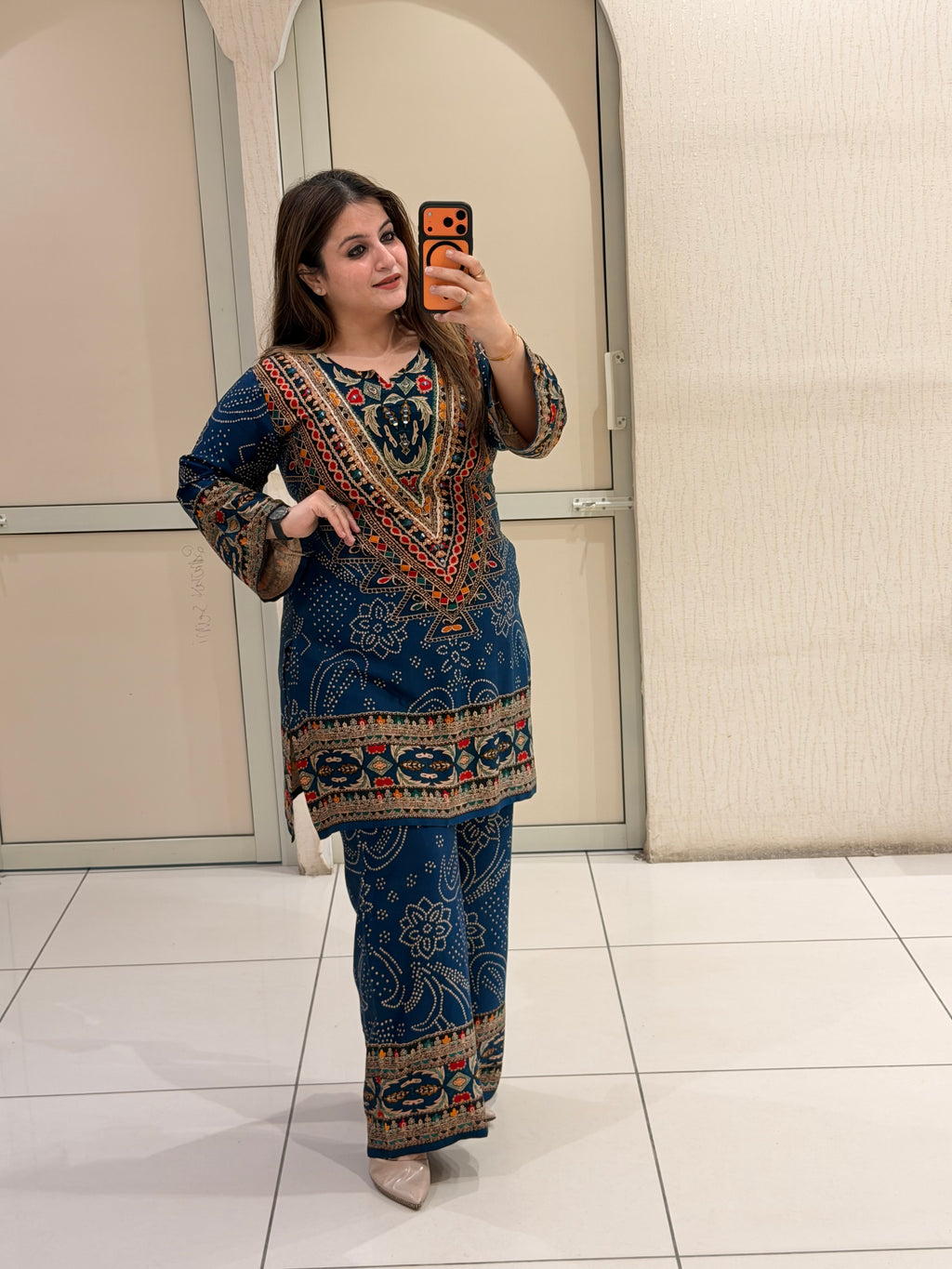 Navy Blue Printed Kurta Palazzo Set
