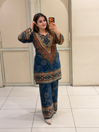 Navy Blue Printed Kurta Palazzo Set