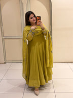 Exclusive Mustard Yellow Embroidered Anarkali Suit Set