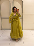 Exclusive Mustard Yellow Embroidered Anarkali Suit Set
