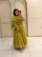 Exclusive Mustard Yellow Embroidered Anarkali Suit Set