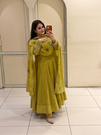 Exclusive Mustard Yellow Embroidered Anarkali Suit Set