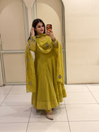 Exclusive Mustard Yellow Embroidered Anarkali Suit Set