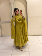 Exclusive Mustard Yellow Embroidered Anarkali Suit Set