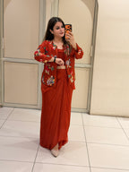 Rust Red Cowl Skirt Handwork Dress