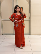Rust Red Cowl Skirt Handwork Dress