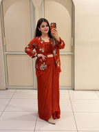 Rust Red Cowl Skirt Handwork Dress