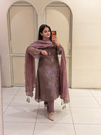 Mauve Embroidered Suit Set
