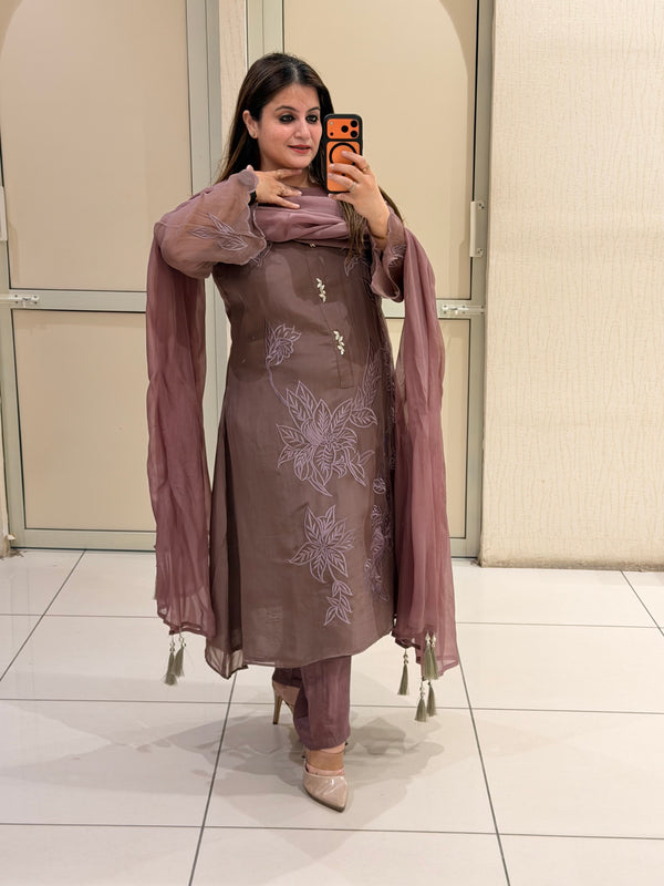 Mauve Embroidered Suit Set
