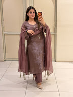 Mauve Embroidered Suit Set