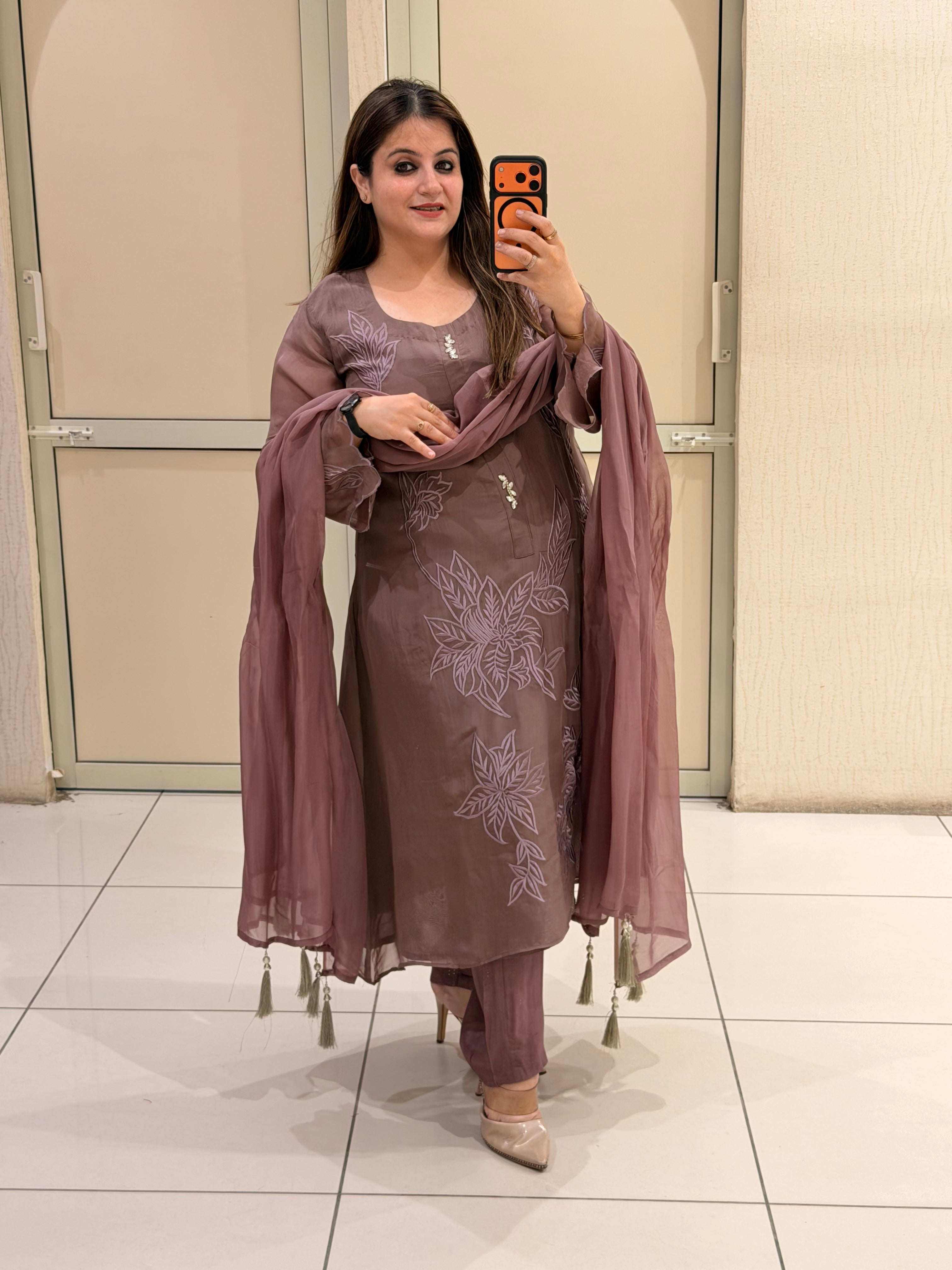 Mauve Embroidered Suit Set