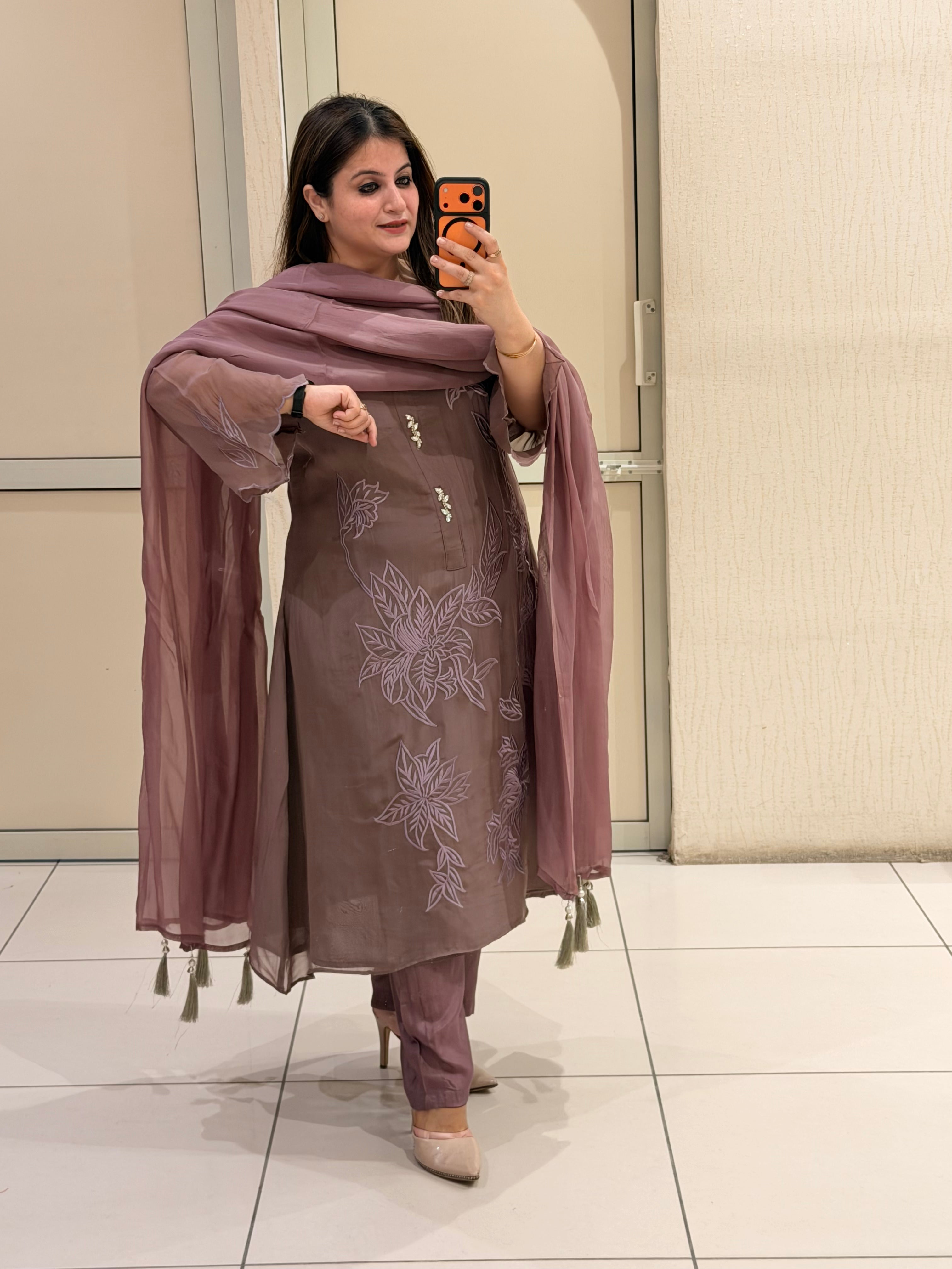 Mauve Embroidered Suit Set