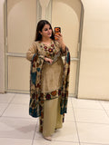 Beige Printed Crepe Suit Set
