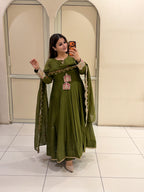 Olive Green Embroidered Anarkali Suit Set
