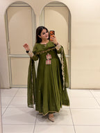 Olive Green Embroidered Anarkali Suit Set