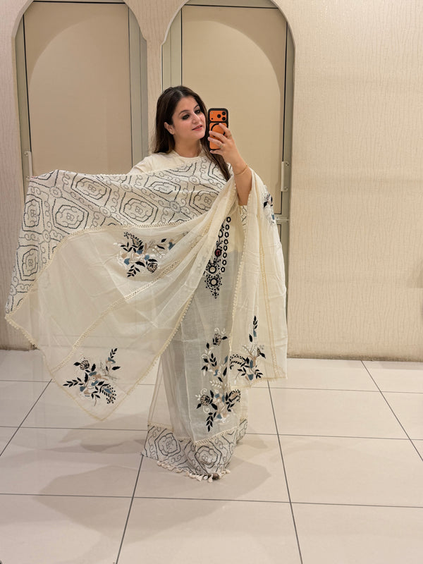 Unstitched White Mul Chanderi Embroidered Suit (Premium Collection)