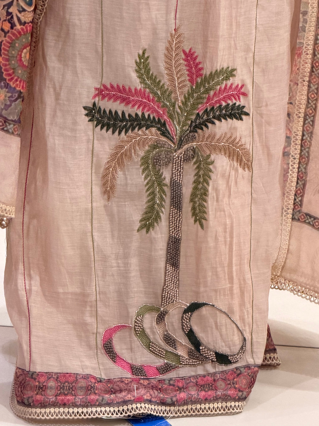 Unstitched Beige Mul Chanderi Printed Suit (Premium Collection)