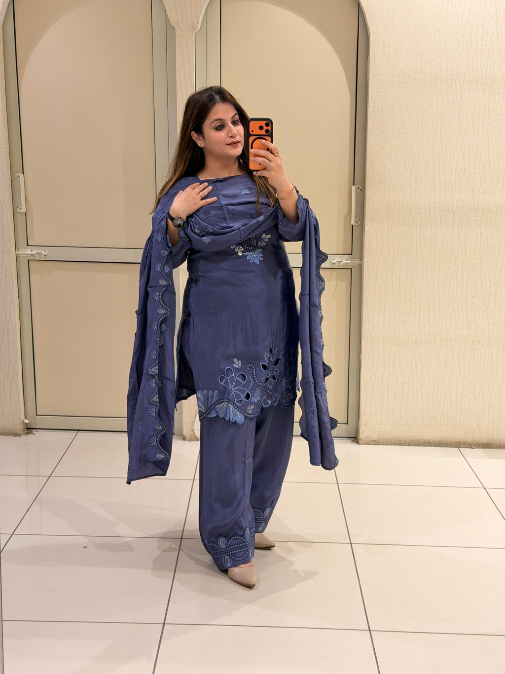Royal Blue Crepe Farsi Suit Set