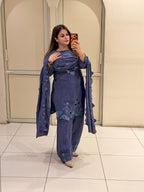 Royal Blue Crepe Farsi Suit Set