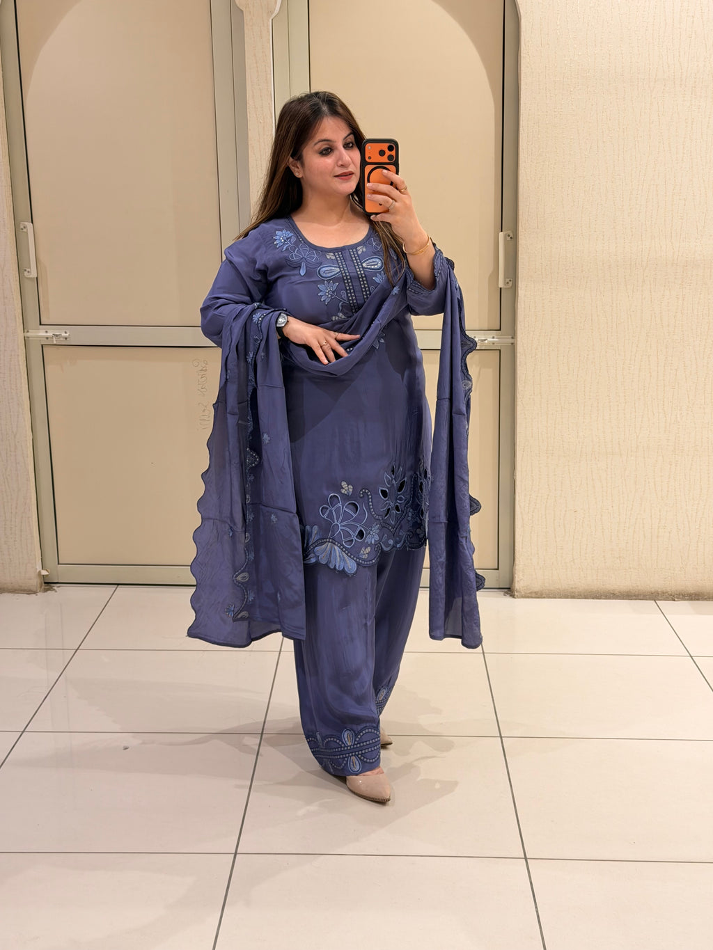 Royal Blue Crepe Farsi Suit Set