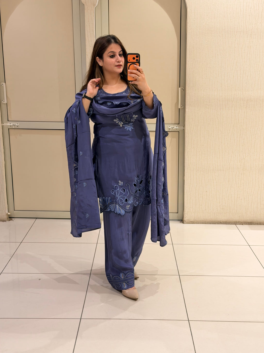 Royal Blue Crepe Farsi Suit Set