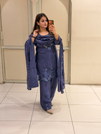 Royal Blue Crepe Farsi Suit Set