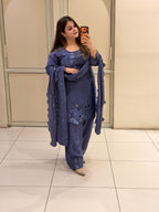 Royal Blue Crepe Farsi Suit Set
