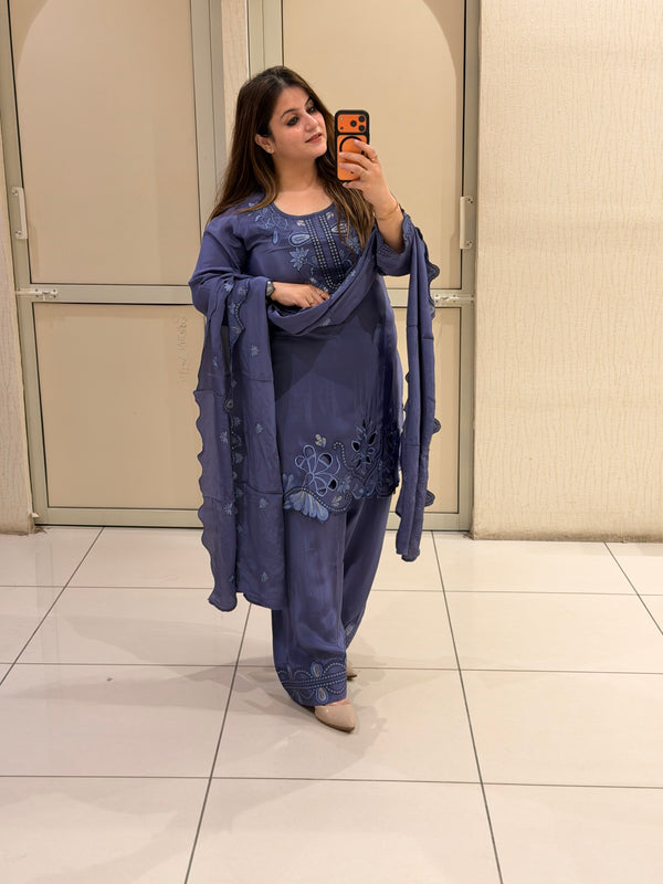 Royal Blue Crepe Farsi Suit Set