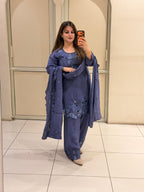 Royal Blue Crepe Farsi Suit Set