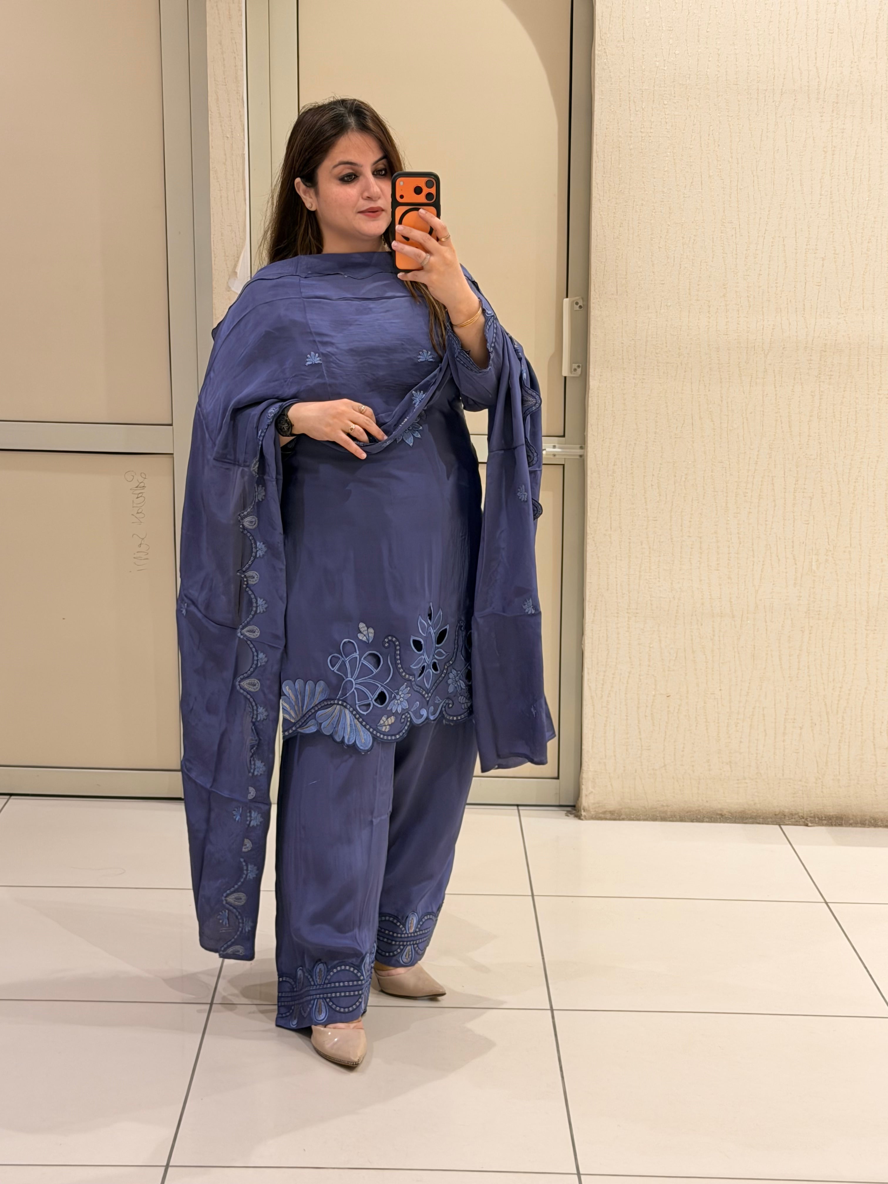 Royal Blue Crepe Farsi Suit Set