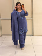 Royal Blue Crepe Farsi Suit Set