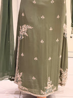 Olive Green Embroidered Party Wear Suit Set with Floral Work & Designer Border