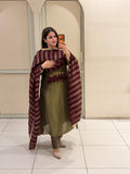 Olive Green Embroidered Party Wear Suit Set with Maroon Dupatta