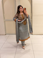 Grey Crepe Embroidered Party Wear Suit Set with Designer Dupatta