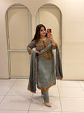 Grey Crepe Embroidered Party Wear Suit Set with Designer Dupatta
