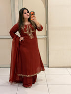 Maroon Dola Silk Embroidered Suit Set with Dupatta | Festive & Wedding Wear