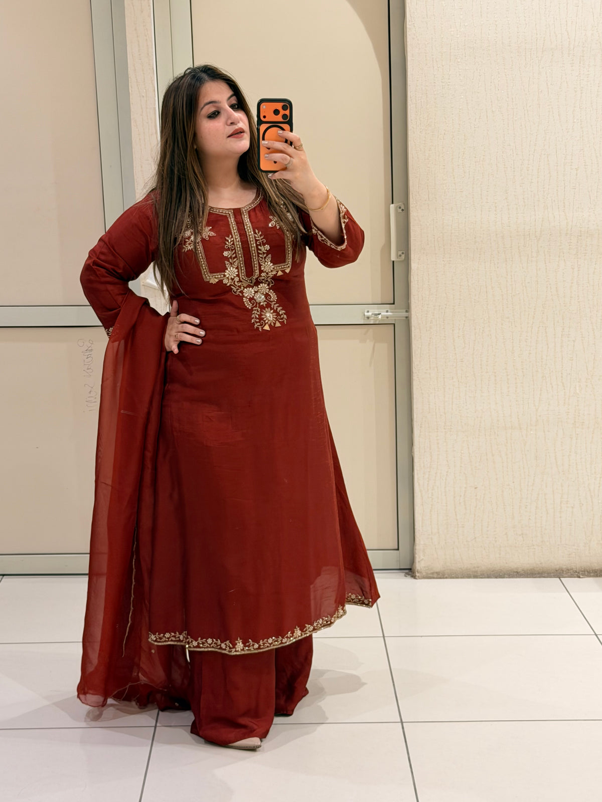 Maroon Dola Silk Embroidered Suit Set with Dupatta | Festive & Wedding Wear