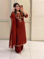 Maroon Dola Silk Embroidered Suit Set with Dupatta | Festive & Wedding Wear