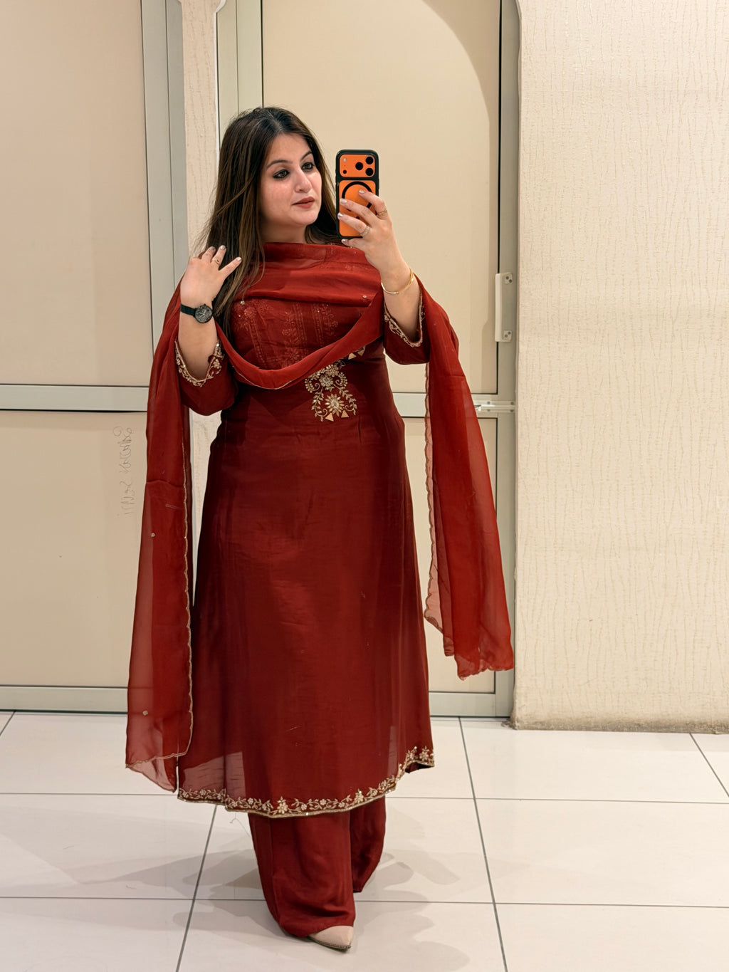 Maroon Dola Silk Embroidered Suit Set with Dupatta | Festive & Wedding Wear