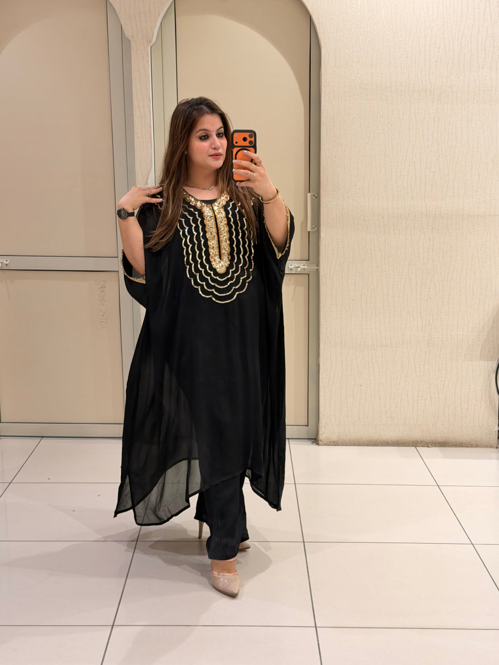 Black Chiffon Style Embroidered Party Wear Suit Set