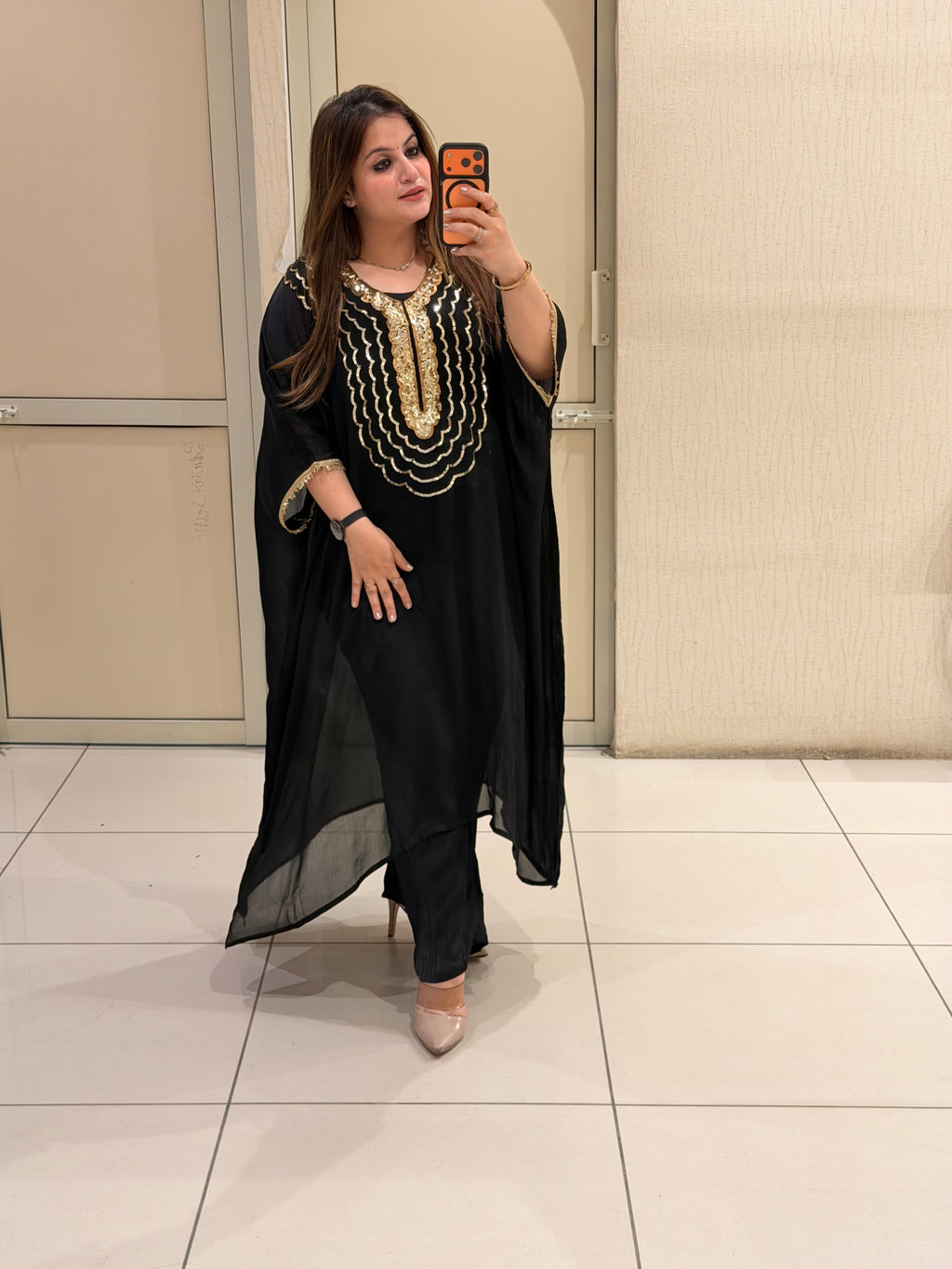 Black Chiffon Style Embroidered Party Wear Suit Set
