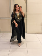 Black Chiffon Style Embroidered Party Wear Suit Set