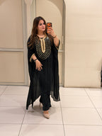 Black Chiffon Style Embroidered Party Wear Suit Set
