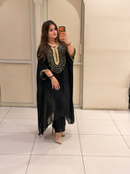 Black Chiffon Style Embroidered Party Wear Suit Set