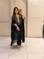 Black Chiffon Style Embroidered Party Wear Suit Set