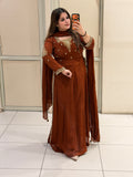 Rust Brown Embroidered Party Wear Anarkali Suit Set