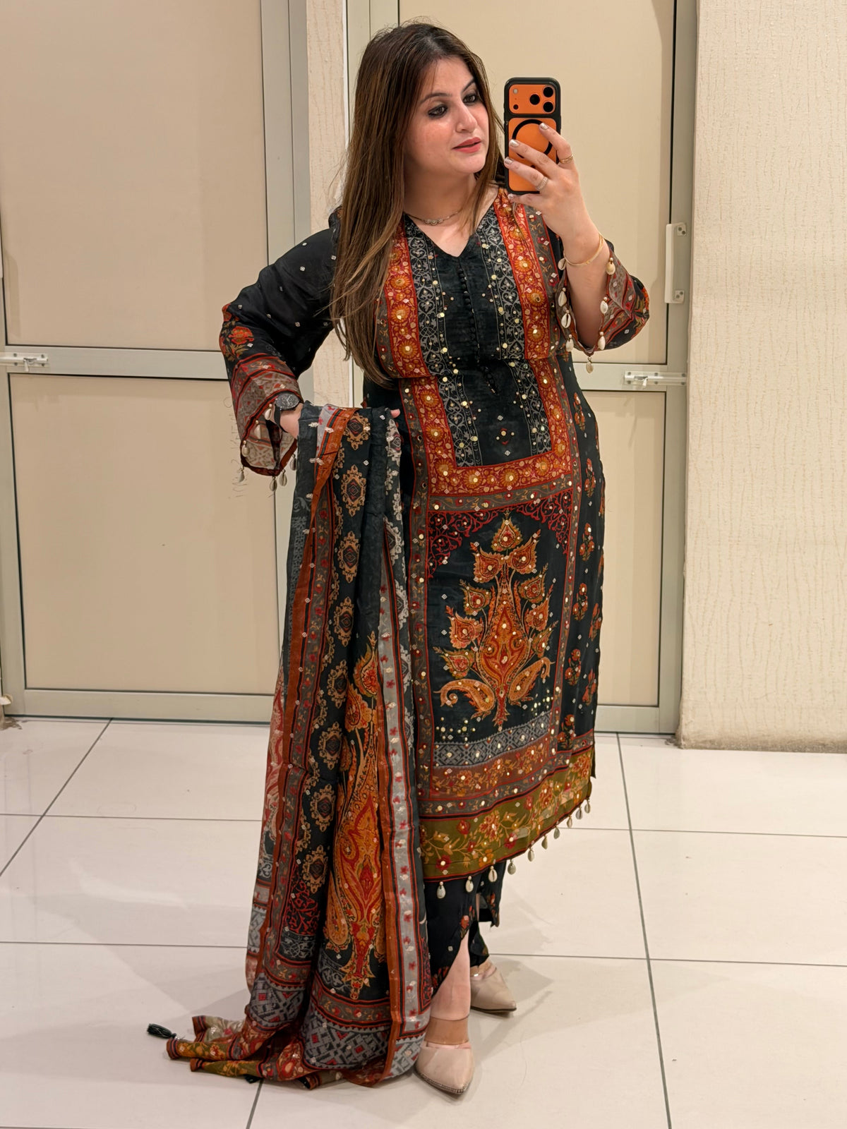 Elegant Multicolor Printed Crepe Suit Set with Designer Dupatta